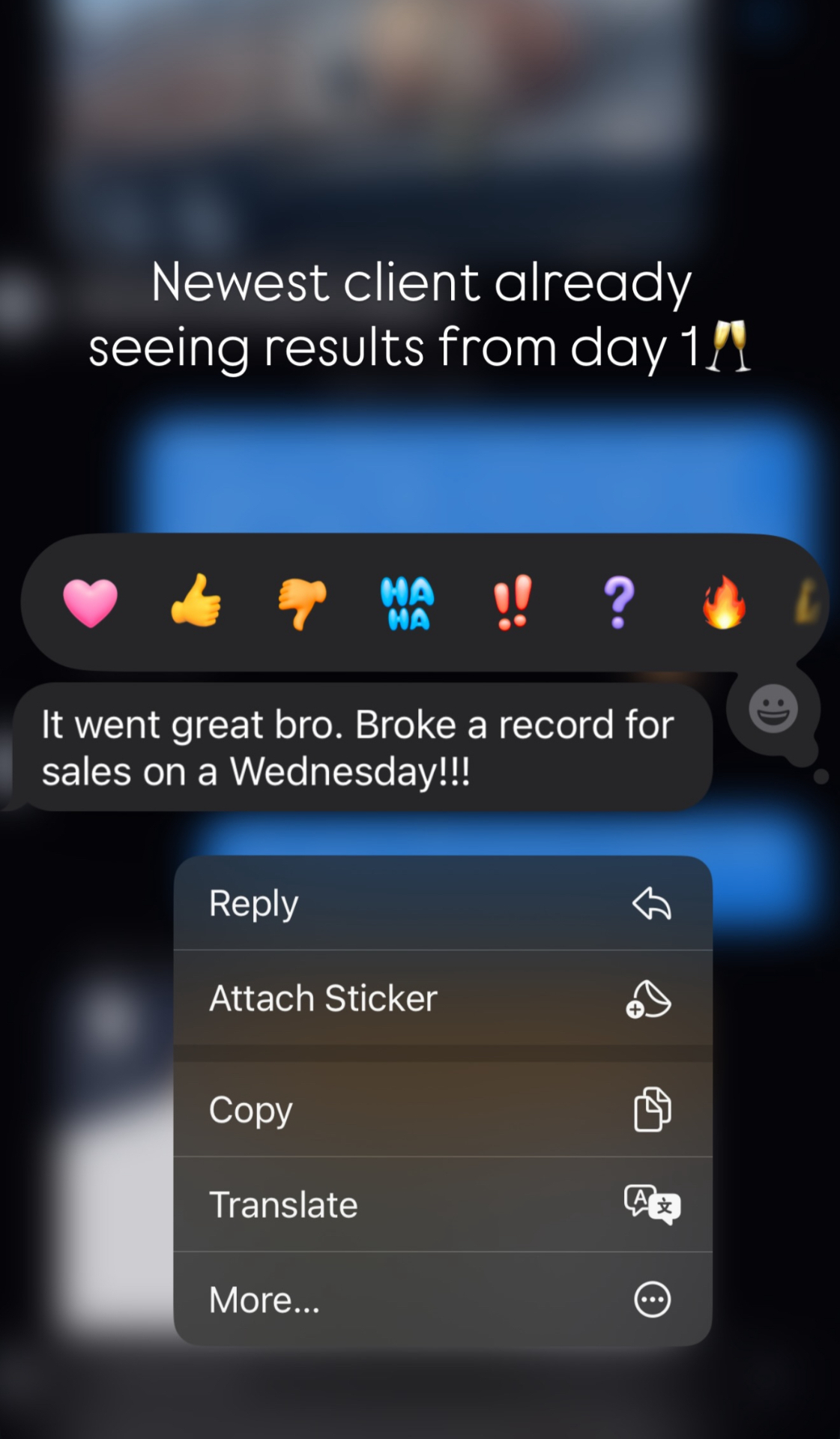 Client message: broke a sales record